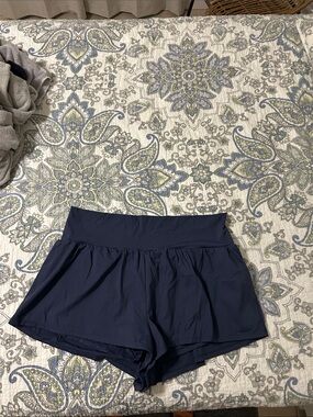 HALARA Navy Wide-Waistband Athletic Shorts